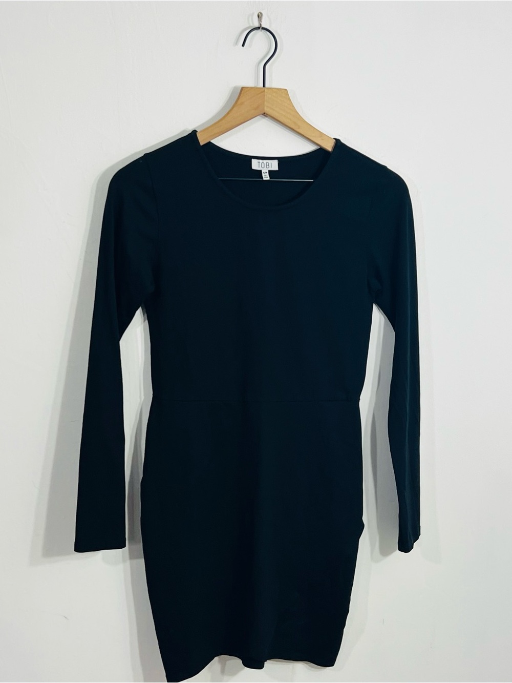 TOBI Black Knit Pullover Bodycon Mini Dress Round Neck Long Sleeve Stretch Small